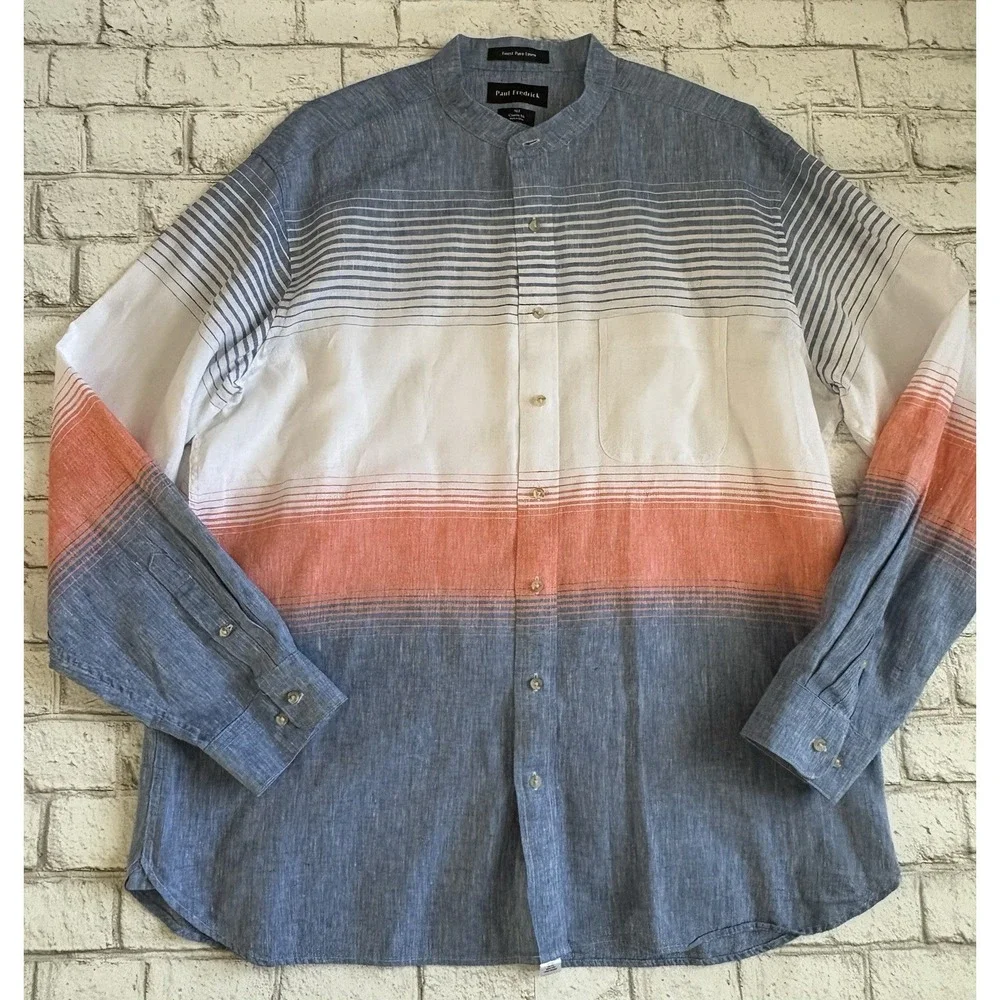 Paul Fredrick Linen Blend Horizontal Stripe Casual Shirt‎ XLT
